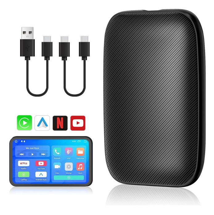 Adaptor Apple Carplay si Android Auto Wireless, Topautochei®, pentru masini cu Carplay de fabrica prin cablu, Plug & Play 2GB + 34GB, WI-FI 6, 2.4 Ghz/5 Ghz 