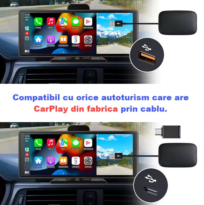 Adaptor Apple Carplay si Android Auto Wireless, Topautochei®, pentru masini cu Carplay de fabrica prin cablu, Plug & Play 2GB + 34GB, WI-FI 6, 2.4 Ghz/5 Ghz 