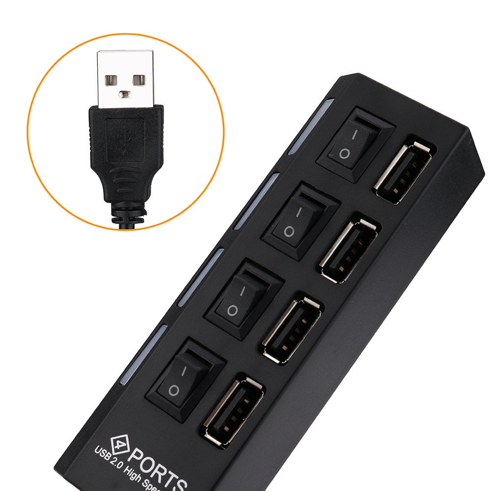 Adpator USB Hub, 2.0 High Speed, 4 Port USB 2.0, Buton On/Off, Conexiune USB 2.0
