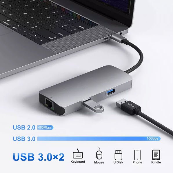 Adaptor Hub USB Type-C compatibil cu Macbook, Windows 7in1 USB HDMI 4K HDTV PD Micro SD TF Card Slot USB 3.0