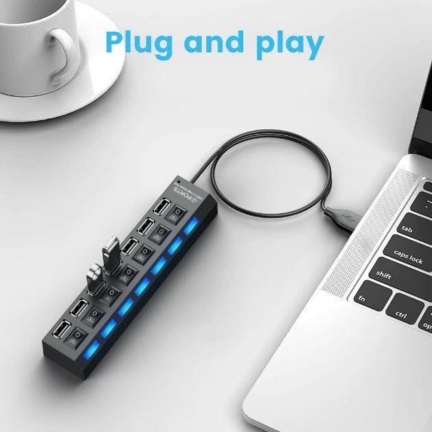 Adpator USB Hub, 2.0 High Speed, 7 Port USB 2.0, Buton On/Off, Conexiune USB 2.0