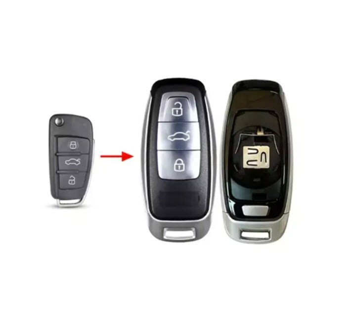 Carcasa cheie compatibila Audi A3, Q3, A6, A4, Q7 model transformare din cheia originala Keyless, argintiu
