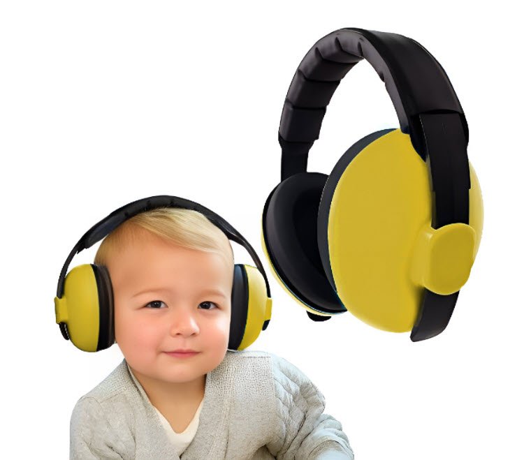 Casti antifonice pentru copii si bebelusi 3-36 luni, marime reglabila, ergonomice, captusite, comfortabile, usoare, pentru protectia auzului, 15x6x15 cm, galben, Topautochei®