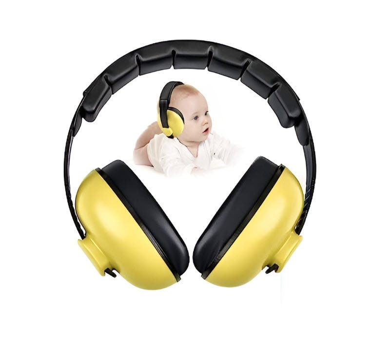 Casti antifonice pentru copii si bebelusi 3-36 luni, marime reglabila, ergonomice, captusite, comfortabile, usoare, pentru protectia auzului, 15x6x15 cm, galben, Topautochei®