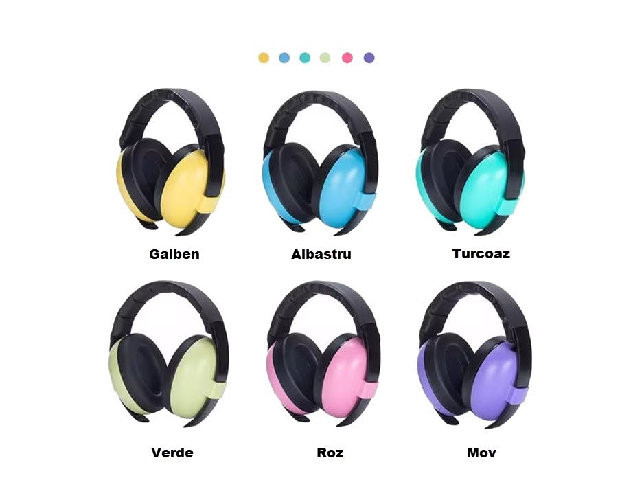 Casti antifonice pentru copii si bebelusi 3-36 luni, marime reglabila, ergonomice, captusite, comfortabile, usoare, pentru protectia auzului, 15x6x15 cm, galben, Topautochei®