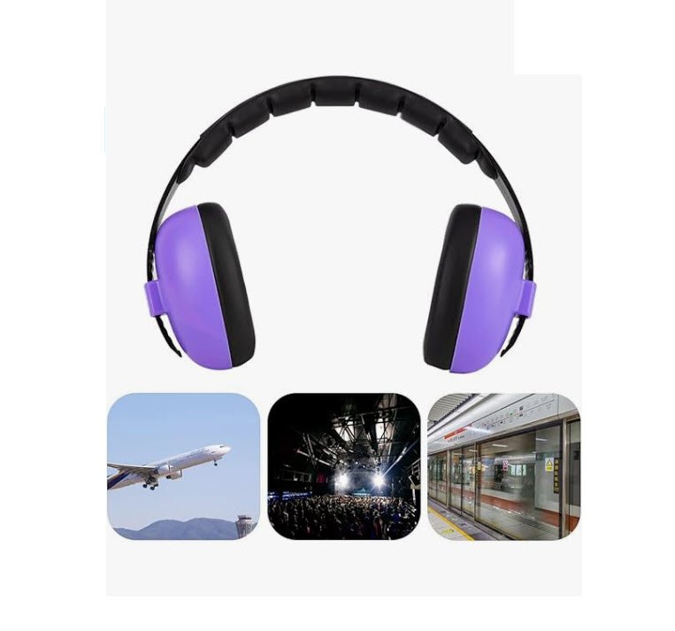 Casti antifonice pentru copii si bebelusi 3-36 luni, marime reglabila, ergonomice, captusite, comfortabile, usoare, pentru protectia auzului, 15x6x15 cm, mov, Topautochei®