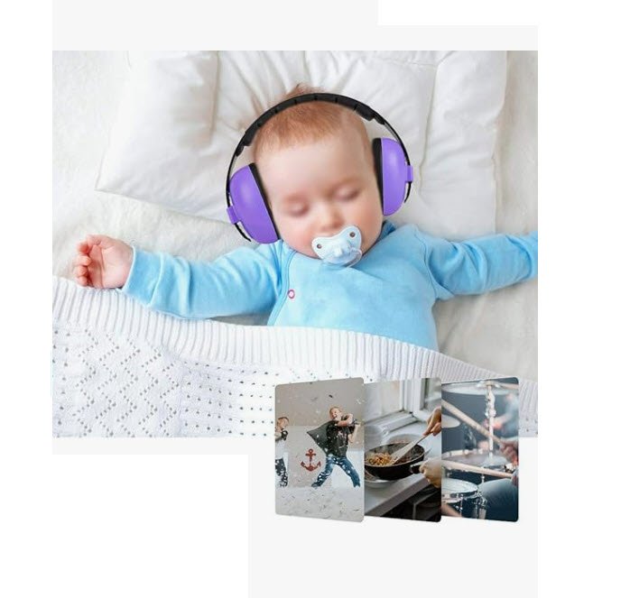 Casti antifonice pentru copii si bebelusi 3-36 luni, marime reglabila, ergonomice, captusite, comfortabile, usoare, pentru protectia auzului, 15x6x15 cm, mov, Topautochei®