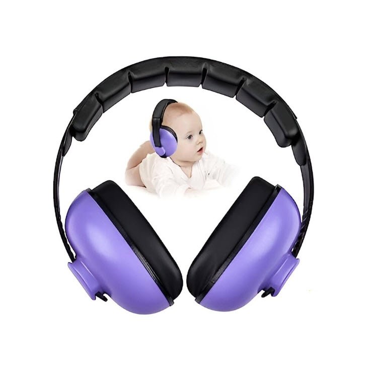 Casti antifonice pentru copii si bebelusi 3-36 luni, marime reglabila, ergonomice, captusite, comfortabile, usoare, pentru protectia auzului, 15x6x15 cm, mov, Topautochei®