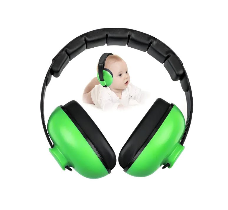 Casti antifonice pentru copii si bebelusi 3-36 luni, marime reglabila, ergonomice, captusite, comfortabile, usoare, pentru protectia auzului, 15x6x15 cm, verde, Topautochei®
