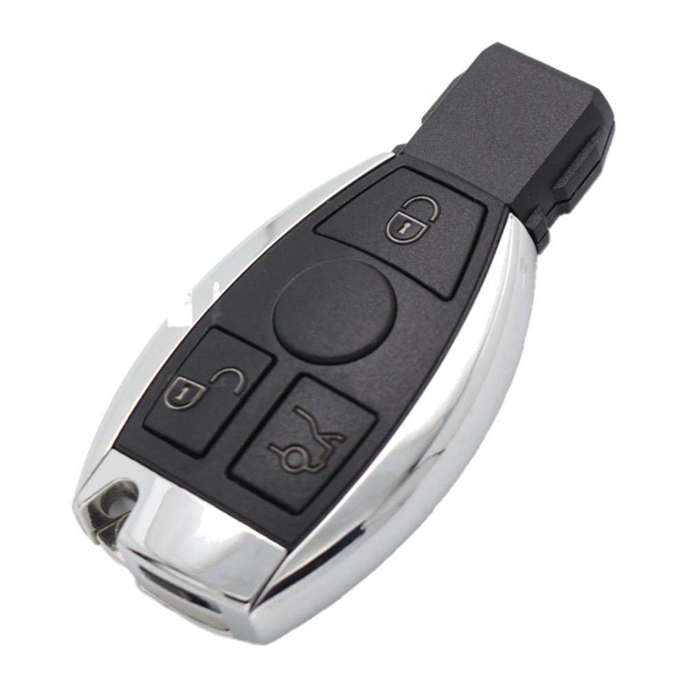 Cheie auto completa Topautochei® compatibila cu Mercedes Benz A, B, C, E, G, M, R, S, Class, Sprinter, Viano, Vito, 3 Butoane, BE, BGA, NEC, 433 MHz, placa Xhorse galbena