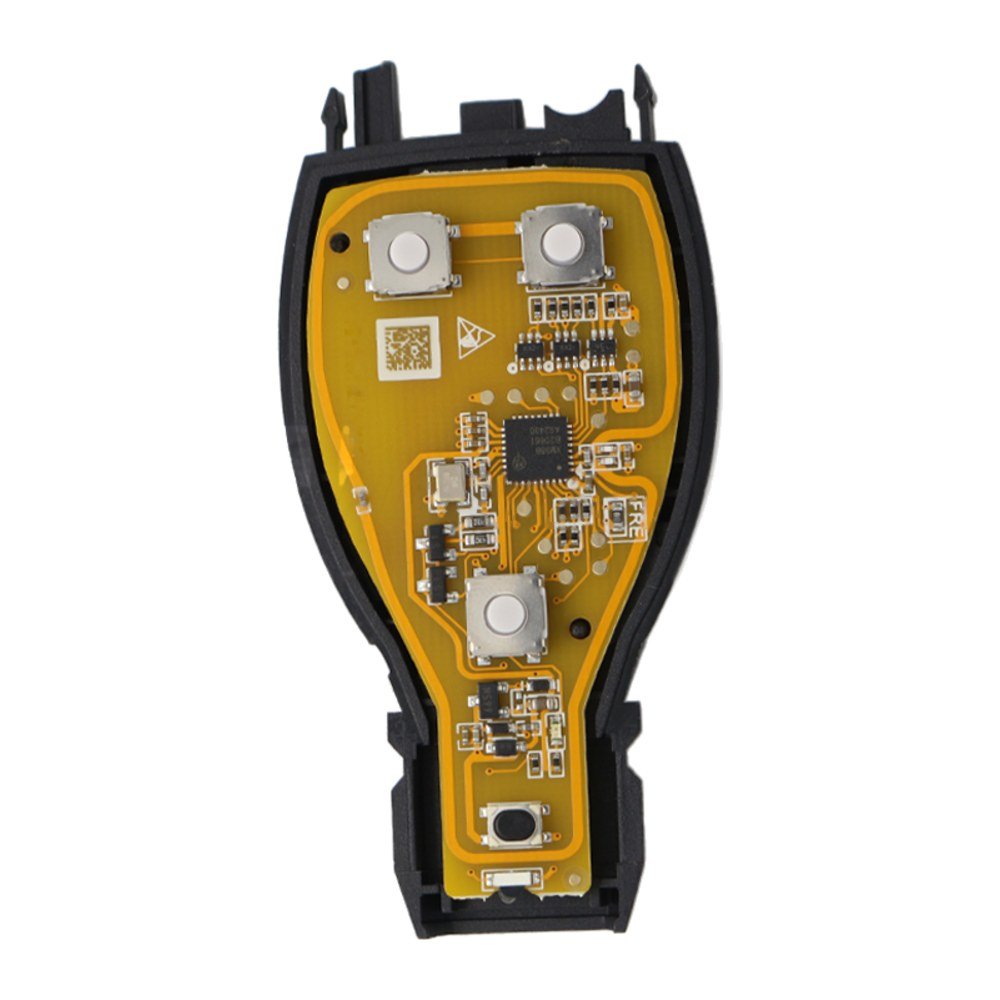 Cheie auto completa Topautochei® compatibila cu Mercedes Benz A, B, C, E, G, M, R, S, Class, Sprinter, Viano, Vito, 3 Butoane, BE, BGA, NEC, 433 MHz, placa Xhorse galbena