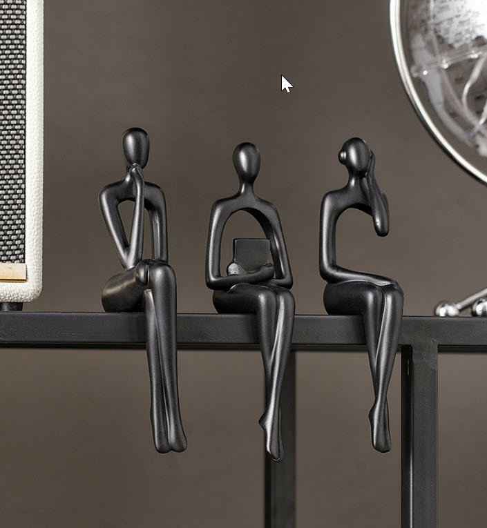 Set 3 statuete decorative din rasina, siluete ganditoare, culoare negru, Topautochei®