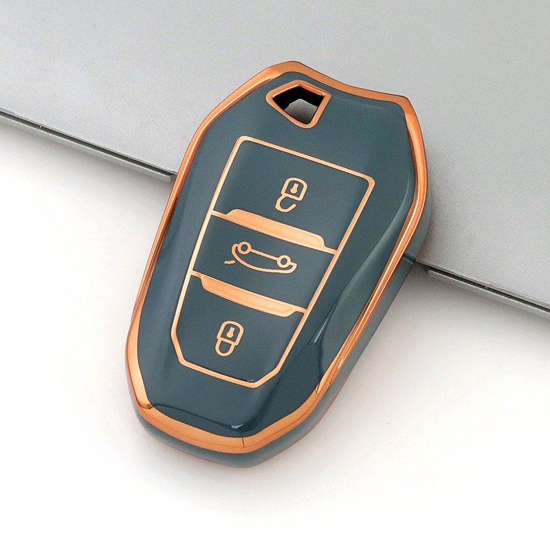 Husa cheie TPU Topautochei® pentru Peugeot, 3 butoane, margine aurie, 5 culori