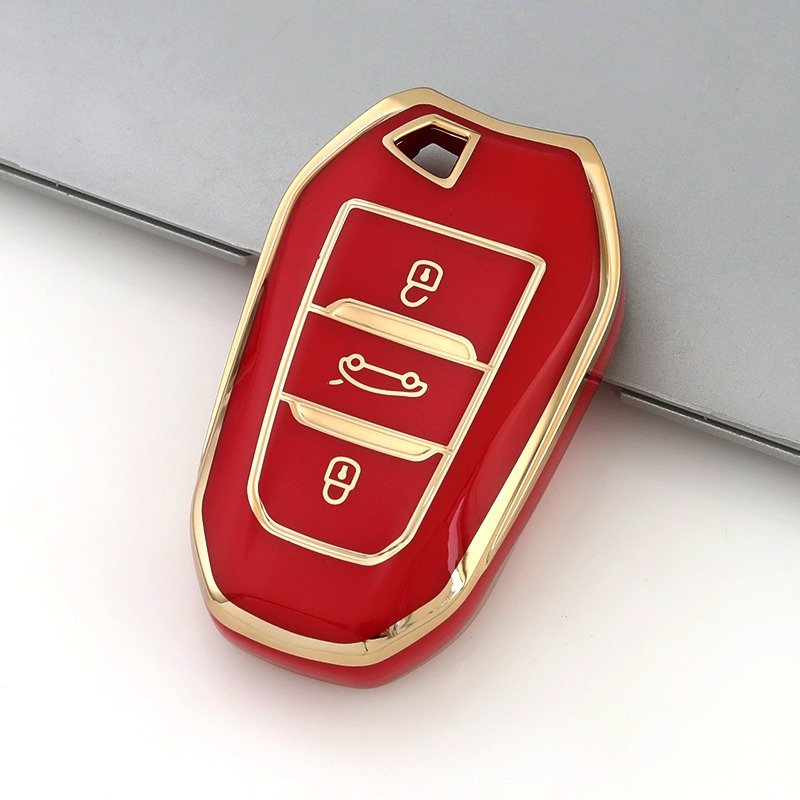 Husa cheie TPU Topautochei® pentru Peugeot, 3 butoane, margine aurie, 5 culori