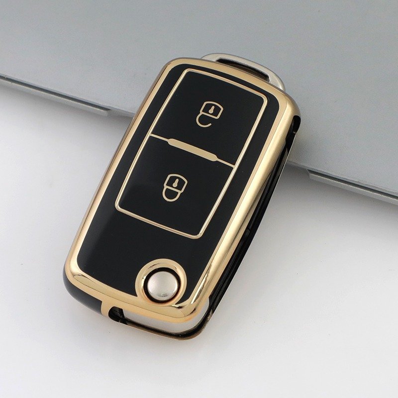 Husa cheie TPU Topautochei® pentru Volkswagen, 2 butoane, margine aurie, 3 culori