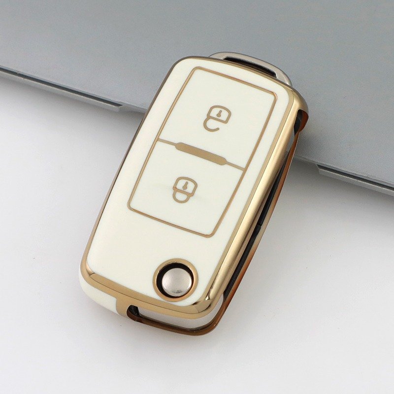 Husa cheie TPU Topautochei® pentru Volkswagen, 2 butoane, margine aurie, 3 culori
