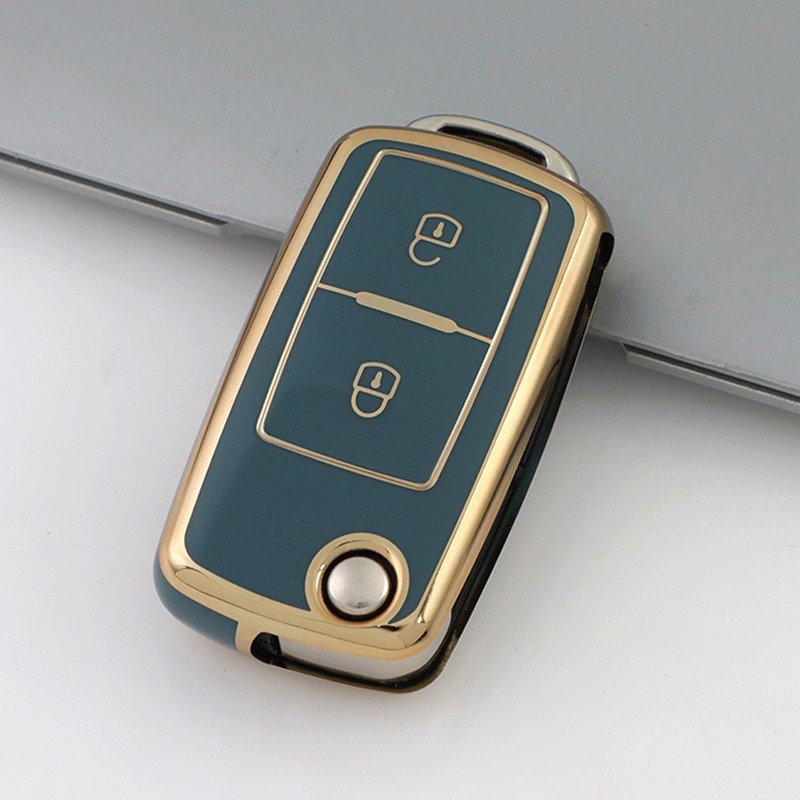 Husa cheie TPU Topautochei® pentru Volkswagen, 2 butoane, margine aurie, 3 culori