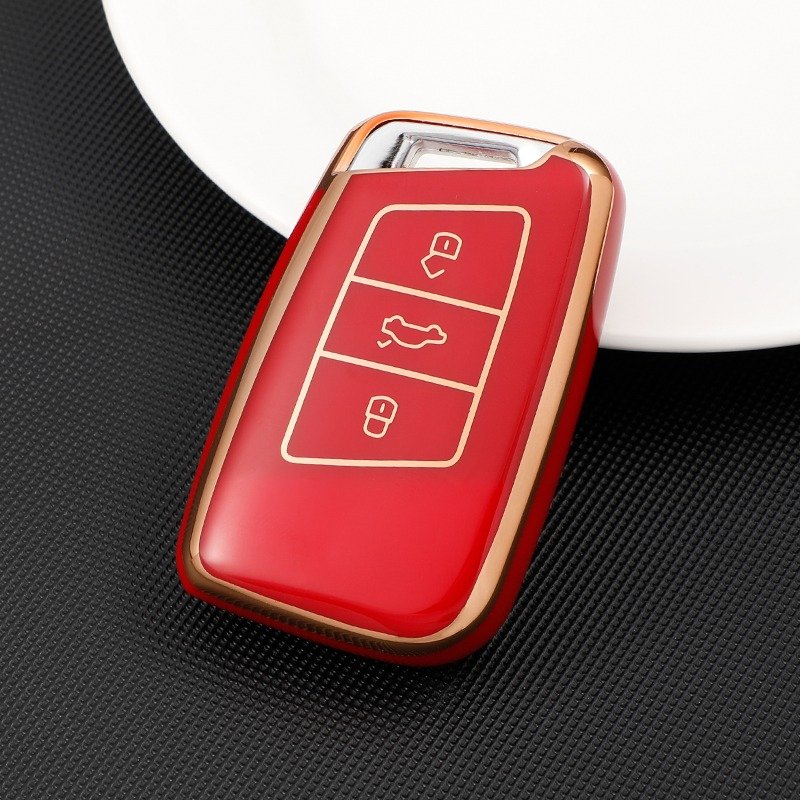Husa cheie TPU Topautochei® pentru Volkswagen, 3 butoane, margine aurie, 5 culori
