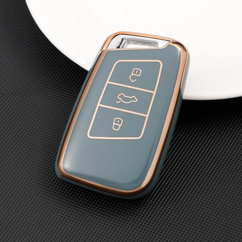 Husa cheie TPU Topautochei® pentru Volkswagen, 3 butoane, margine aurie, 5 culori