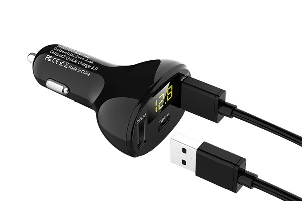 INCARCATOR AUTO 1xUSB QC3.0 + 1xUSB 2.4A + 1xUSB Type-C CU AFISAJ TENSIUNE/PUTERE LED