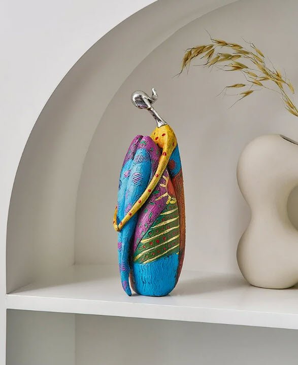 Statueta colorata, Topautochei® stil Africa, meditatie, motivationala, 23.4 x 8.5 cm, Topautochei®