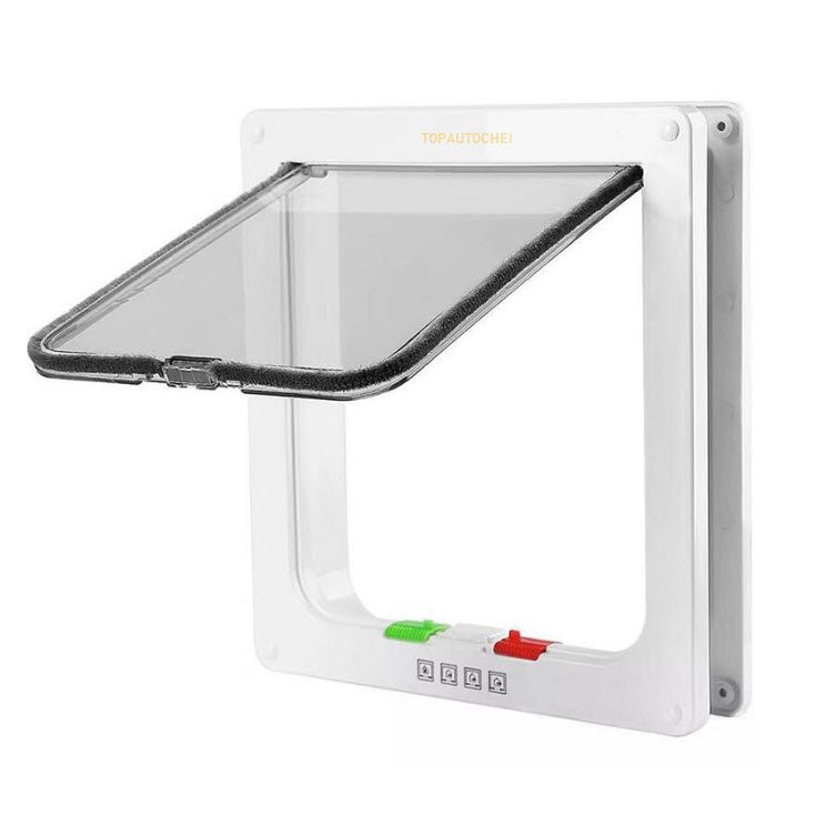 Usa batanta pentru animale de companie, L 25.3 x 23.7 x 5.4 cm, ABS, 4 moduri de intrare/iesire, pentru pisici si caini de talie mica, alb