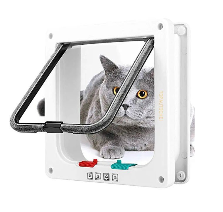 Usa batanta pentru animale de companie, L 25.3 x 23.7 x 5.4 cm, ABS, 4 moduri de intrare/iesire, pentru pisici si caini de talie mica, alb