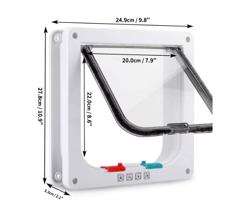 Usa batanta pentru animale de companie, L 25.3 x 23.7 x 5.4 cm, ABS, 4 moduri de intrare/iesire, pentru pisici si caini de talie mica, alb