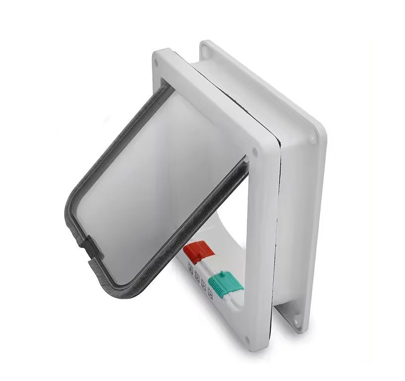 Usa batanta pentru animale de companie, L 25.3 x 23.7 x 5.4 cm, ABS, 4 moduri de intrare/iesire, pentru pisici si caini de talie mica, alb