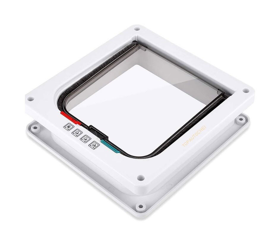 Usa batanta pentru animale de companie, L 25.3 x 23.7 x 5.4 cm, ABS, 4 moduri de intrare/iesire, pentru pisici si caini de talie mica, alb