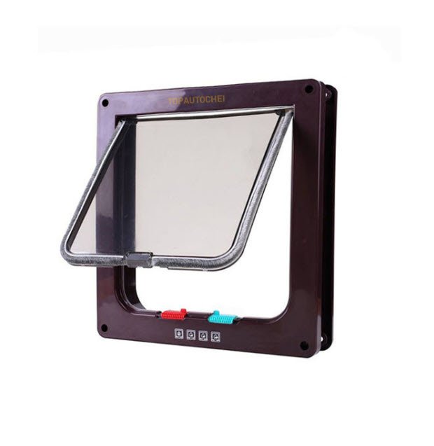 Usa batanta pentru animale de companie, XL 27.8 x 24.9 x 5.3 cm, ABS, 4 moduri de intrare/iesire, pentru pisici si caini de talie mica, culoare maro