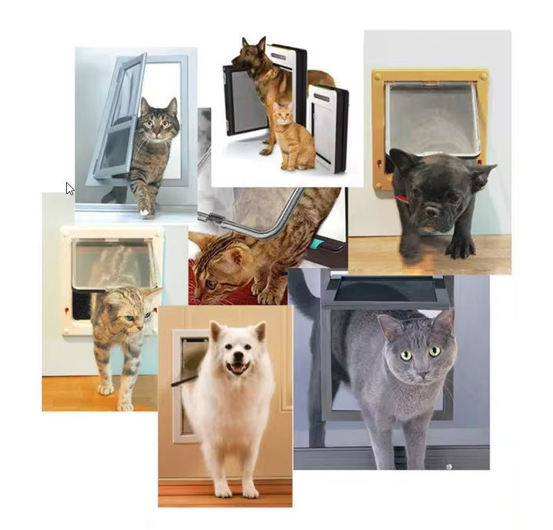 Usa batanta pentru animale de companie, XL 27.8 x 24.9 x 5.3 cm, ABS, 4 moduri de intrare/iesire, pentru pisici si caini de talie mica, culoare maro