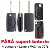 Carcasa cheie briceag Topautochei® 4 butoane, FARA suport baterie, lamela VA2, compatibila cu Peugeot 807 Expert Partner si Citroen C8 Jumpy Berlingo