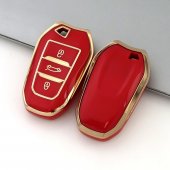 Husa cheie TPU Topautochei® pentru Peugeot, 3 butoane, margine aurie, 5 culori