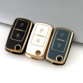 Husa cheie TPU Topautochei® pentru Volkswagen, 2 butoane, margine aurie, 3 culori